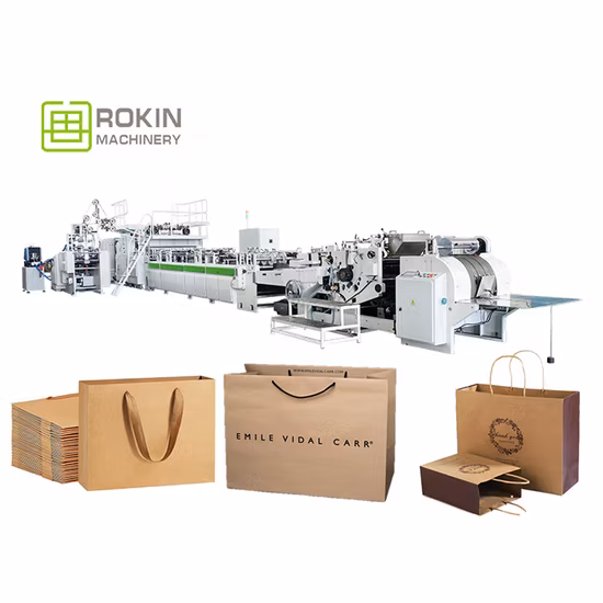 Macchina per l'assemblaggio di fogli digitali completamente automatica di marca Zenbo per la realizzazione di sacchetti di carta Kraft per la spesa artigianale in cemento marrone con fondo quadrato